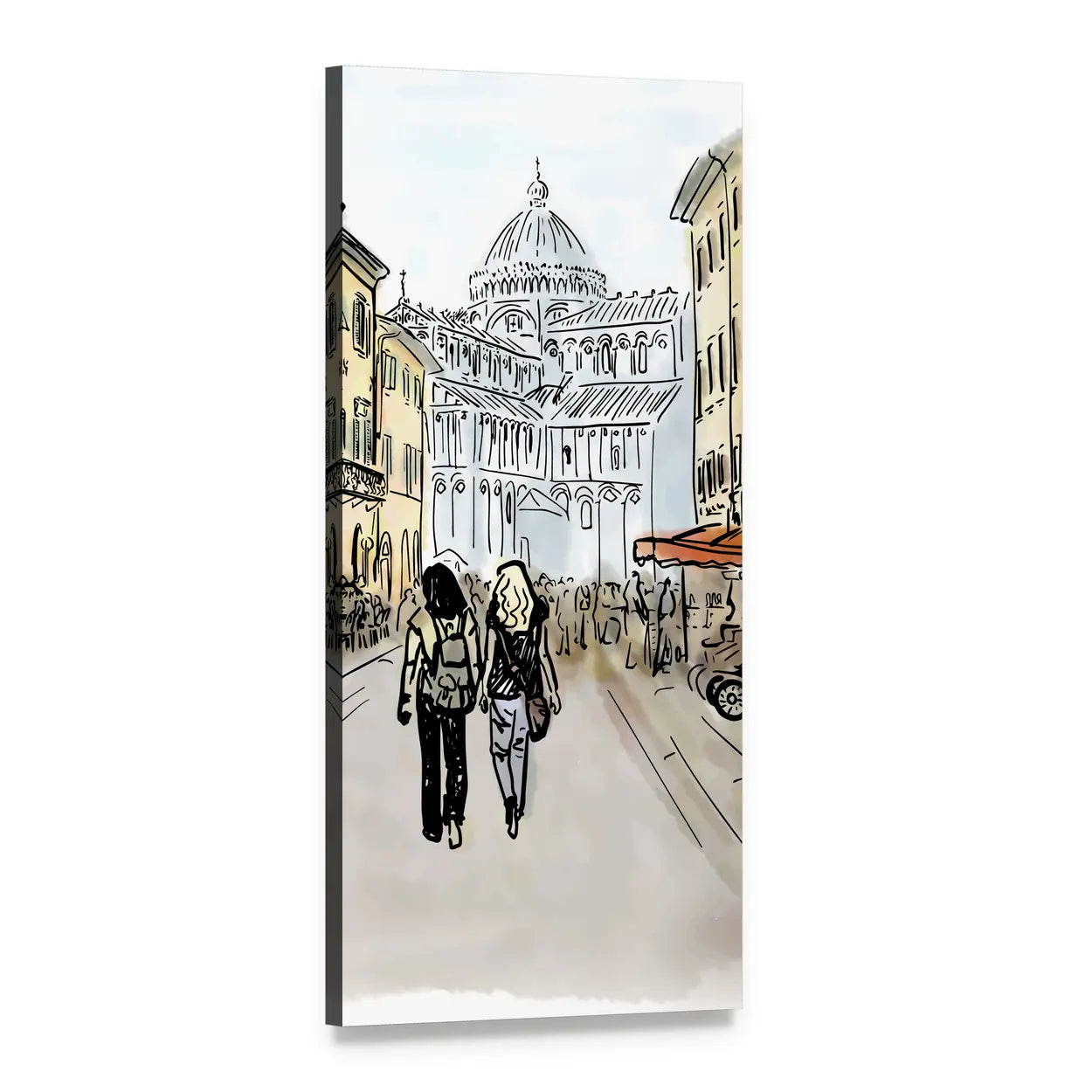 Pisa Street Sketch Vertical Canvas Wall Art, 1 panel 1 Vertical layout gallery wrapped canvas set, angled product view