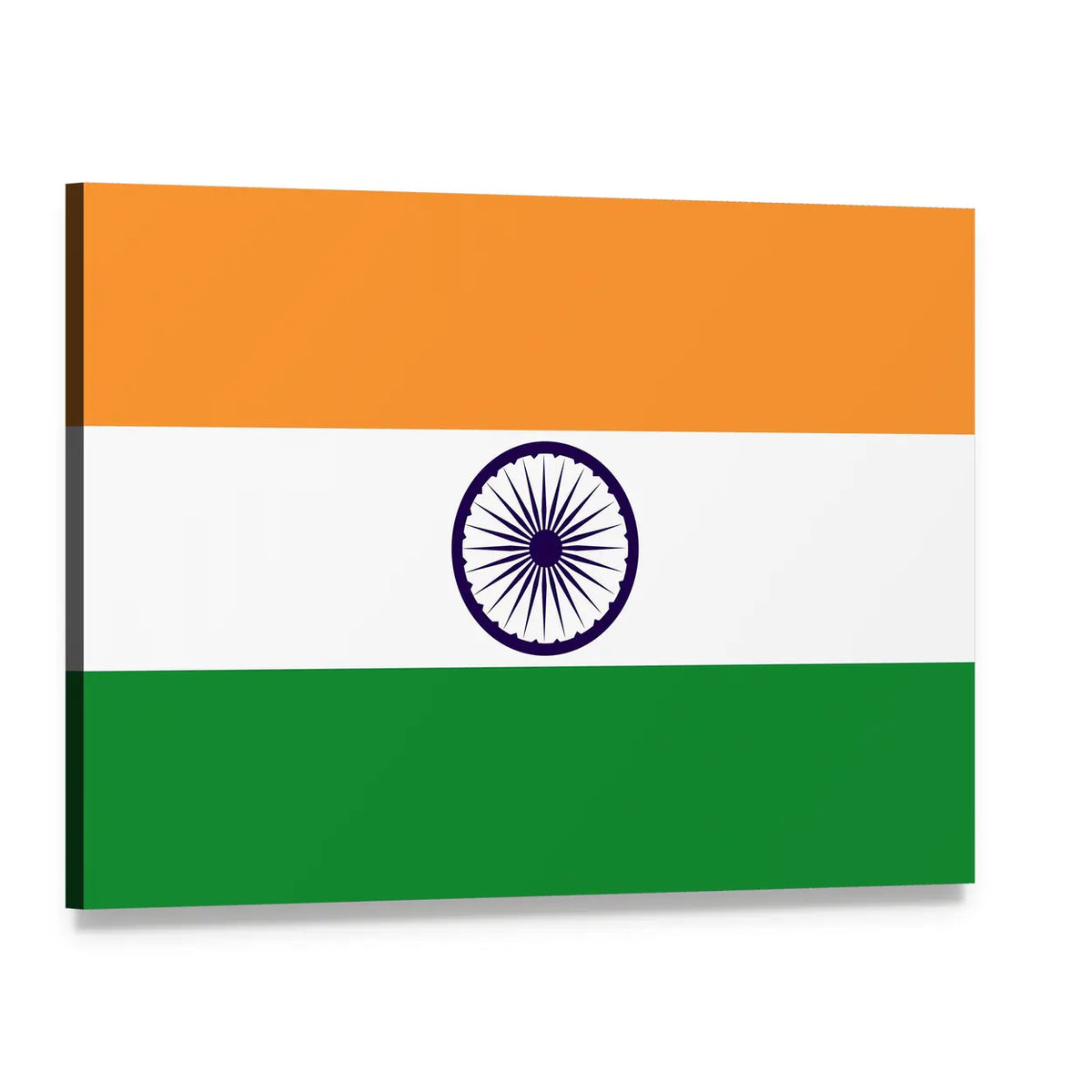 Indian National Flag Canvas Wall Art, single panel gallery wrapped canvas, angled product view