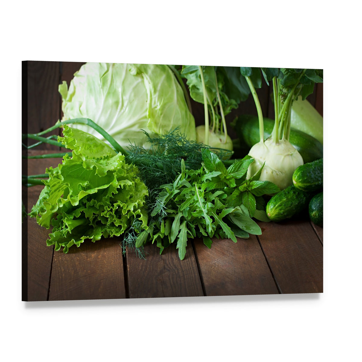 Useful Green Vegetables Canvas Wall Art, single panel gallery wrapped canvas, angled product view