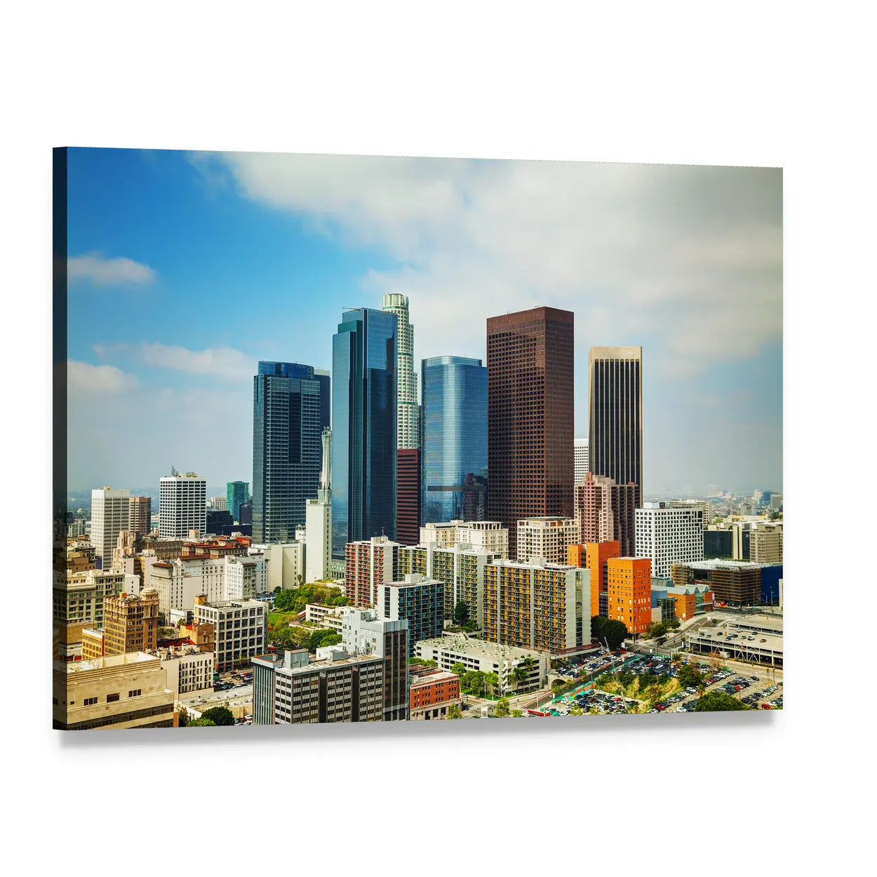Los Angeles Cityscape On A Sunny Day Canvas Wall Art, single panel gallery wrapped canvas, angled product view