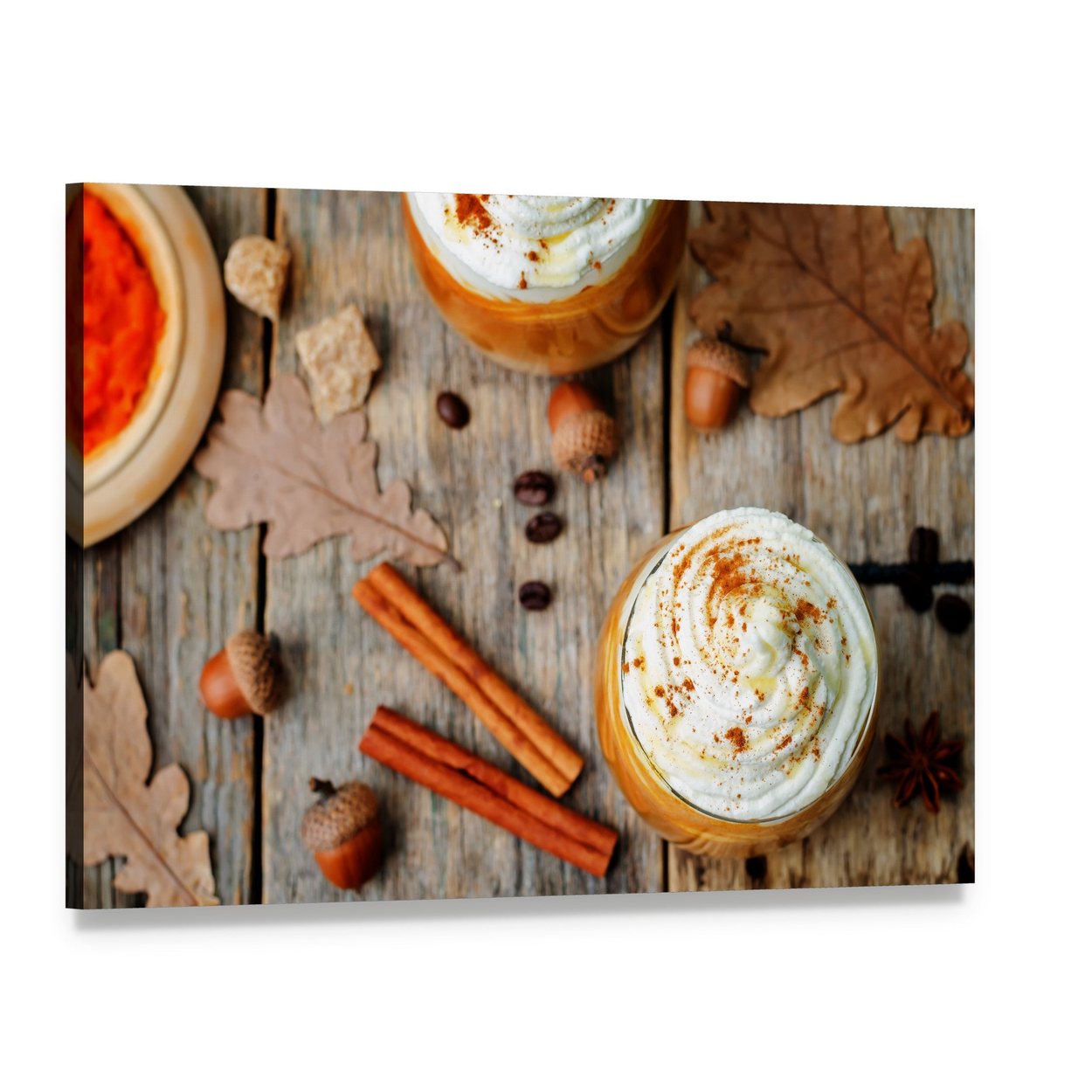 Ice Honey Pumpkin Spice Latte Canvas Wall Art, single panel gallery wrapped canvas, angled product view