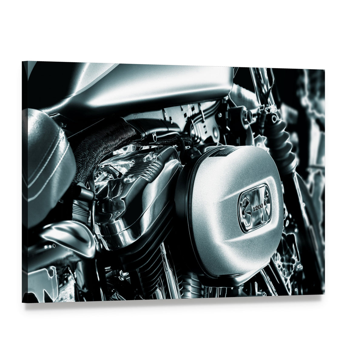 Motorcycle Engine Canvas Wall Art, single panel gallery wrapped canvas, angled product view