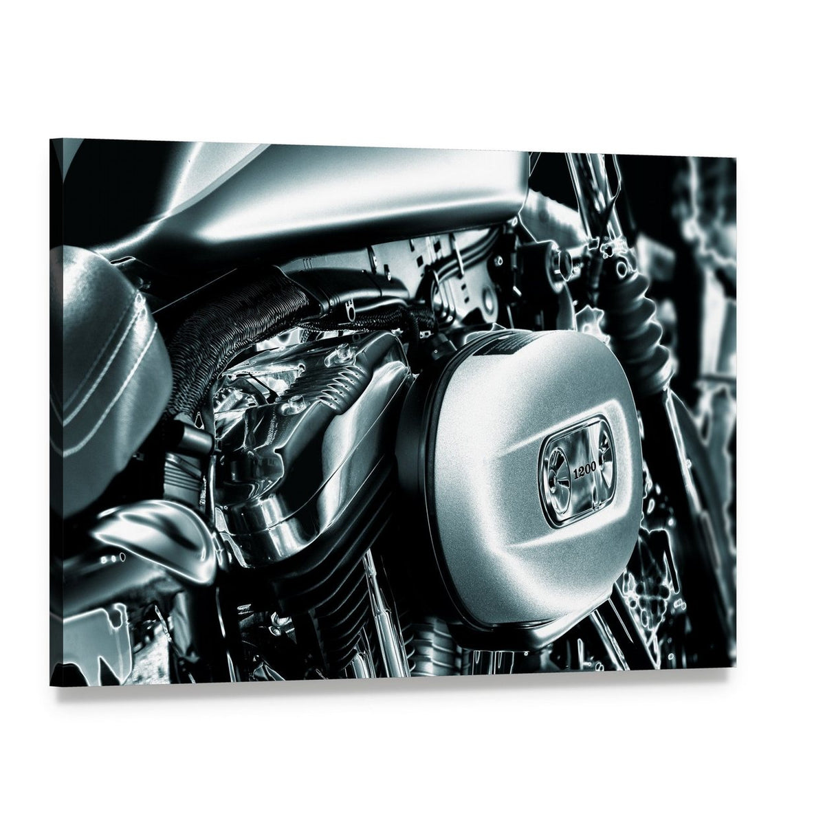 Motorcycle Engine Canvas Wall Art, single panel gallery wrapped canvas, angled product view