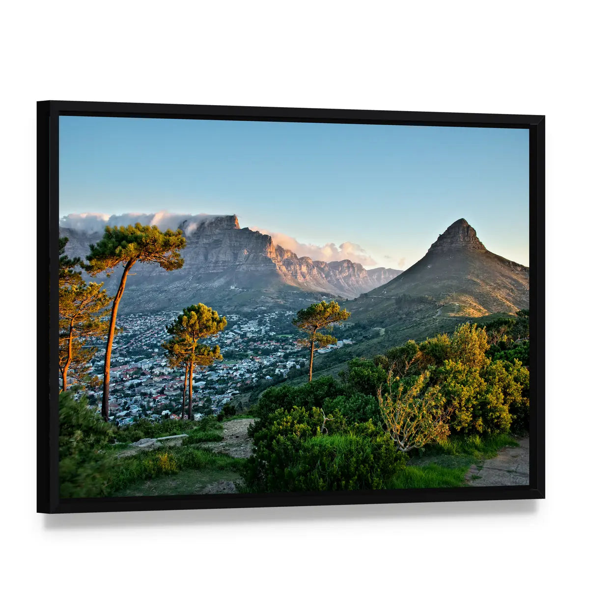 Signal Hill in Cape Town Canvas Wall Art, framed canvas in a black floater frame, angled product view