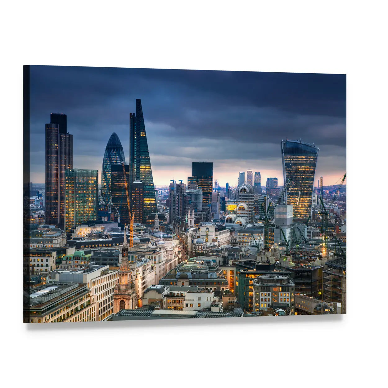 City Skyline at Dusk Canvas Wall Art, single panel gallery wrapped canvas, angled product view