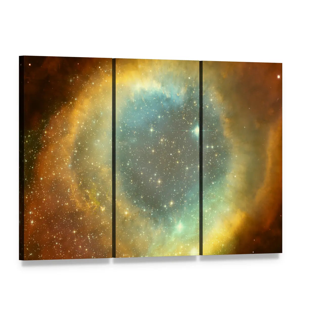 Nebula and Star Field Canvas Wall Art, 3 panel 3 Horizontal layout gallery wrapped canvas set, angled product view