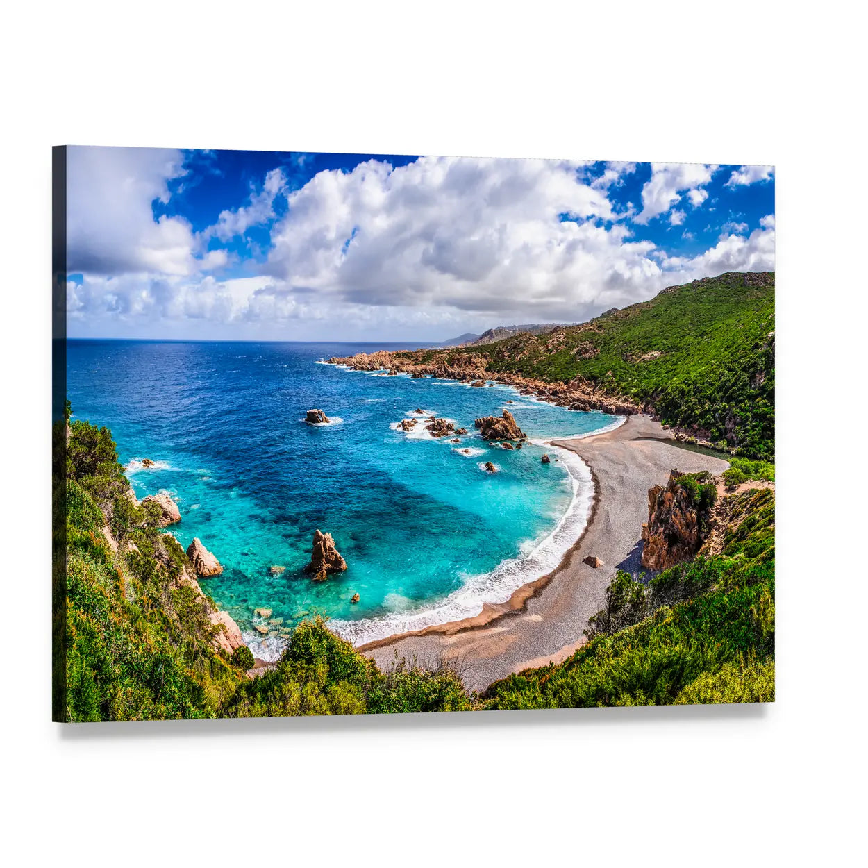 Turquoise Bay at Costa Paradiso, Sardinia Canvas Wall Art, single panel gallery wrapped canvas, angled product view