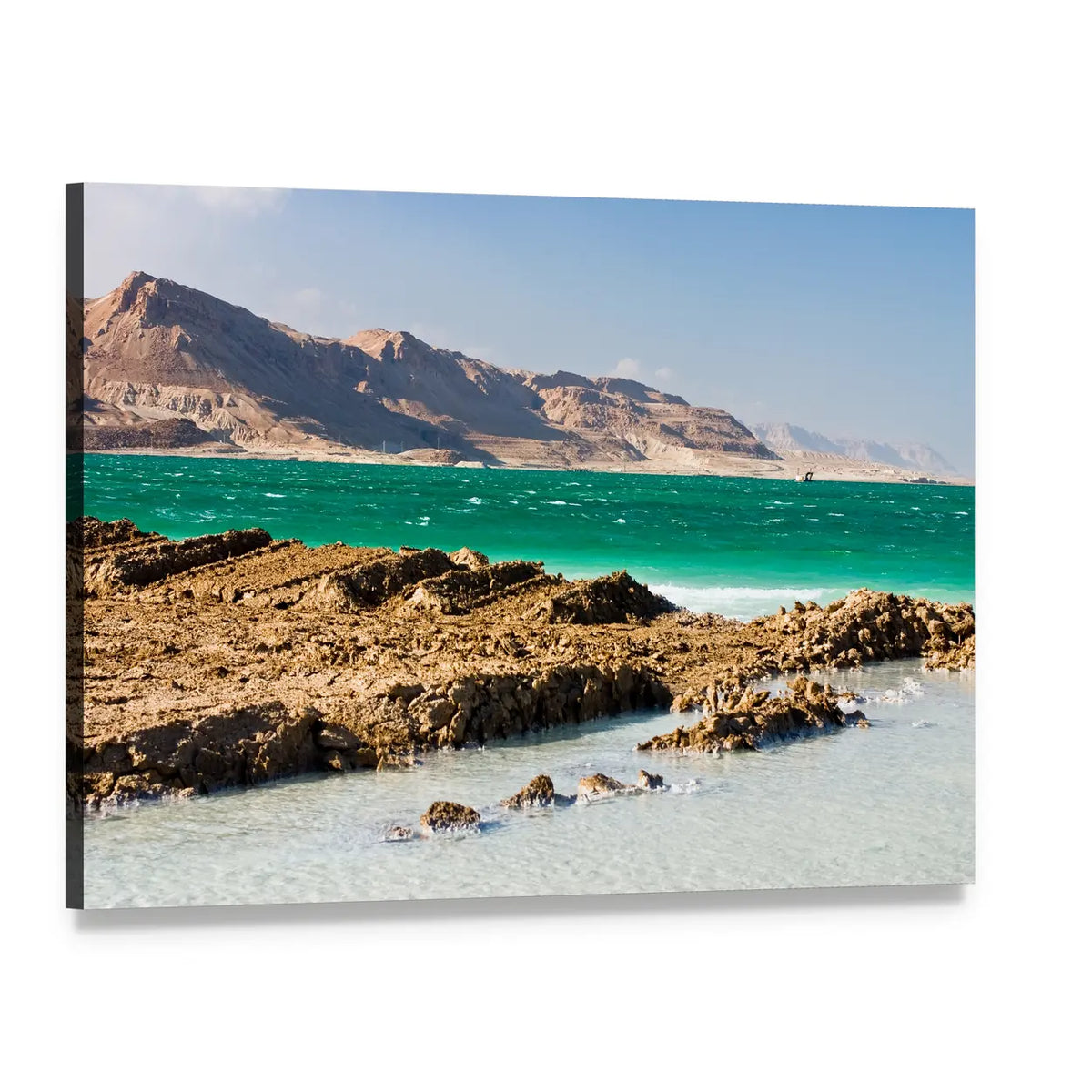 Dead Sea Shoreline Canvas Wall Art, single panel gallery wrapped canvas, angled product view