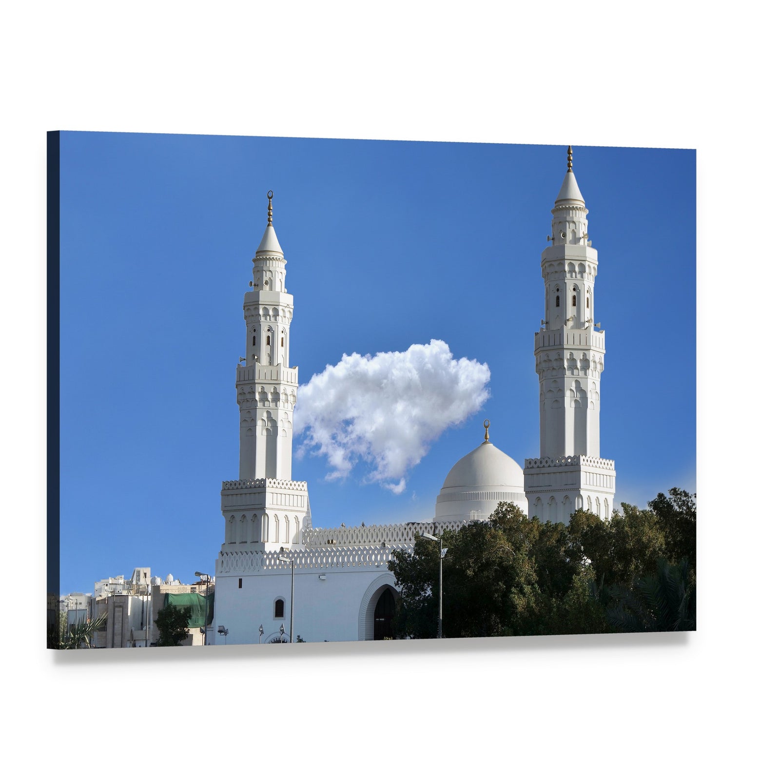 Qiblatain Mosque in Medinah Canvas Wall Art, single panel gallery wrapped canvas, angled product view