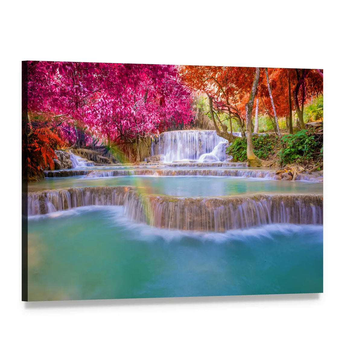 Tat Kuang Si Waterfalls Canvas Wall Art, single panel gallery wrapped canvas, angled product view