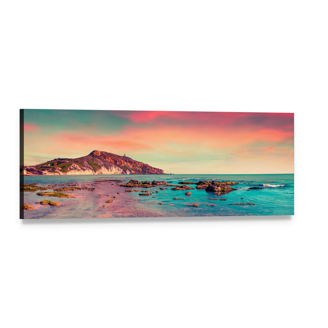 Giallonardo Beach Sunset View Panoramic Canvas Wall Art, single panel gallery wrapped canvas, angled product view