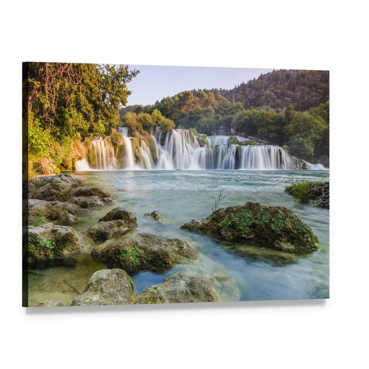 Krka River Waterfalls Canvas Wall Art, single panel gallery wrapped canvas, angled product view