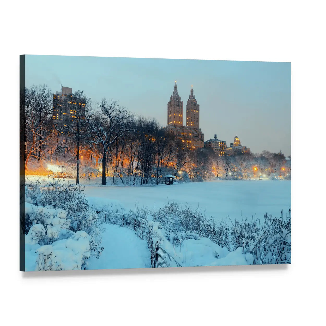 Central Park in Winter Canvas Wall Art, single panel gallery wrapped canvas, angled product view