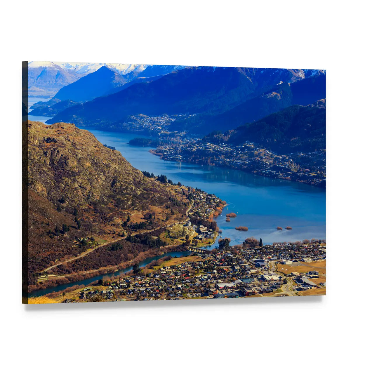 Aerial View of Frankton and Lake Wakatipu Canvas Wall Art, single panel gallery wrapped canvas, angled product view