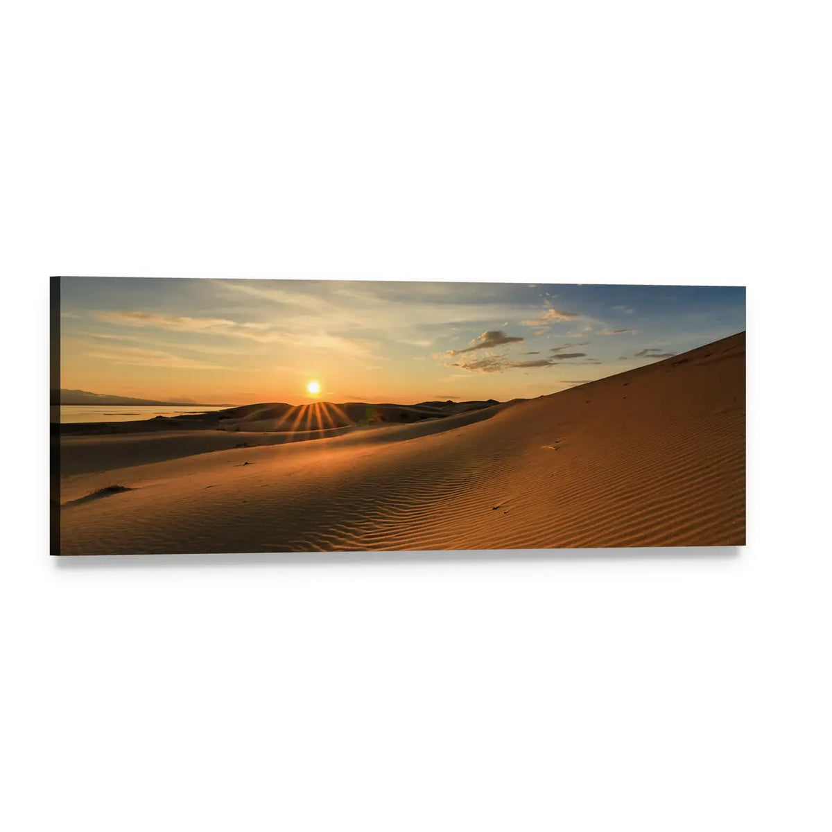 Gobi Dunes at Sunset Panoramic Canvas Wall Art, single panel gallery wrapped canvas, angled product view