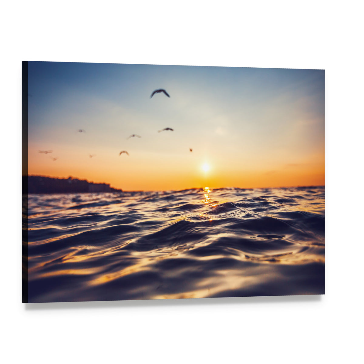 Sunrise Light Shining on Ocean Waves Canvas Wall Art, single panel gallery wrapped canvas, angled product view