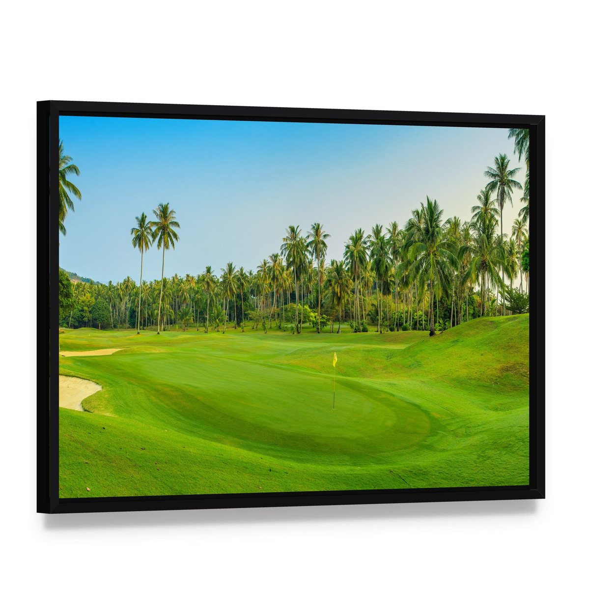 Golf Course in Koh Samui Canvas Wall Art, framed canvas in a black floater frame, angled product view