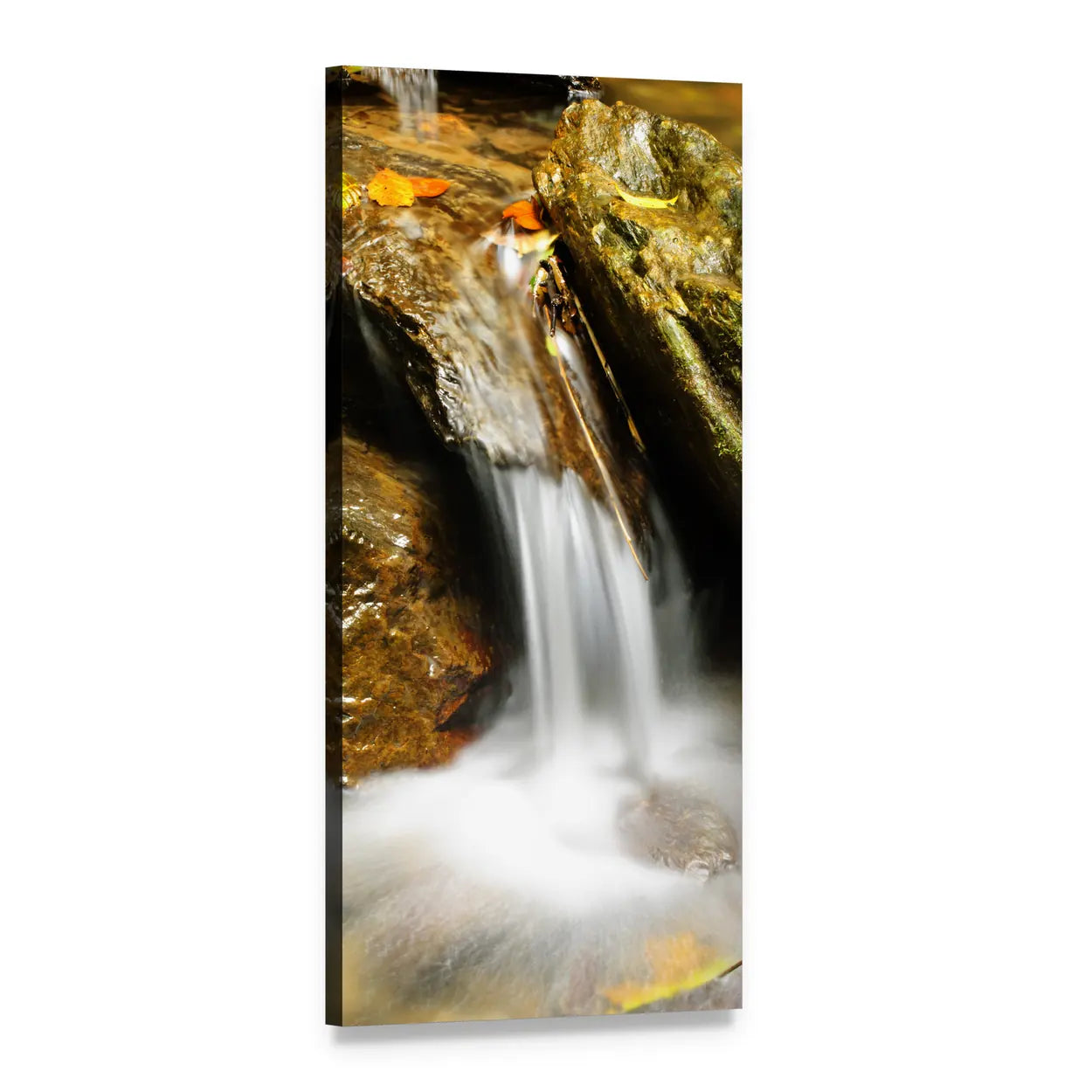 Autumn Cascade Waterfall Vertical Canvas Wall Art, 1 panel 1 Vertical layout gallery wrapped canvas set, angled product view