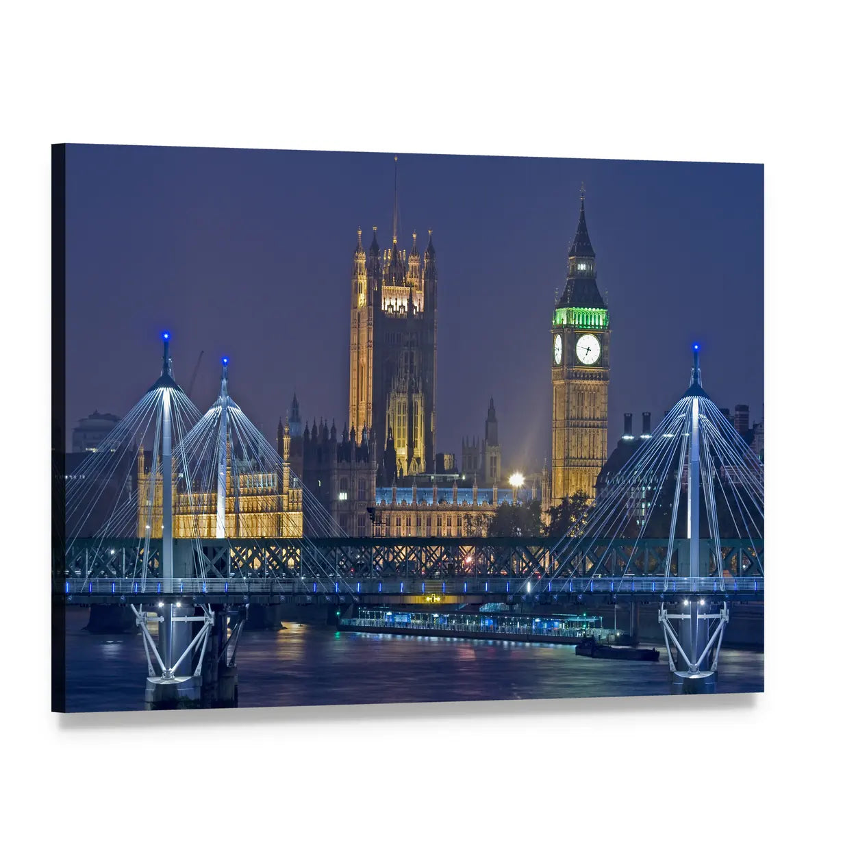 Big Ben at Night, London Skyline Canvas Wall Art, single panel gallery wrapped canvas, angled product view