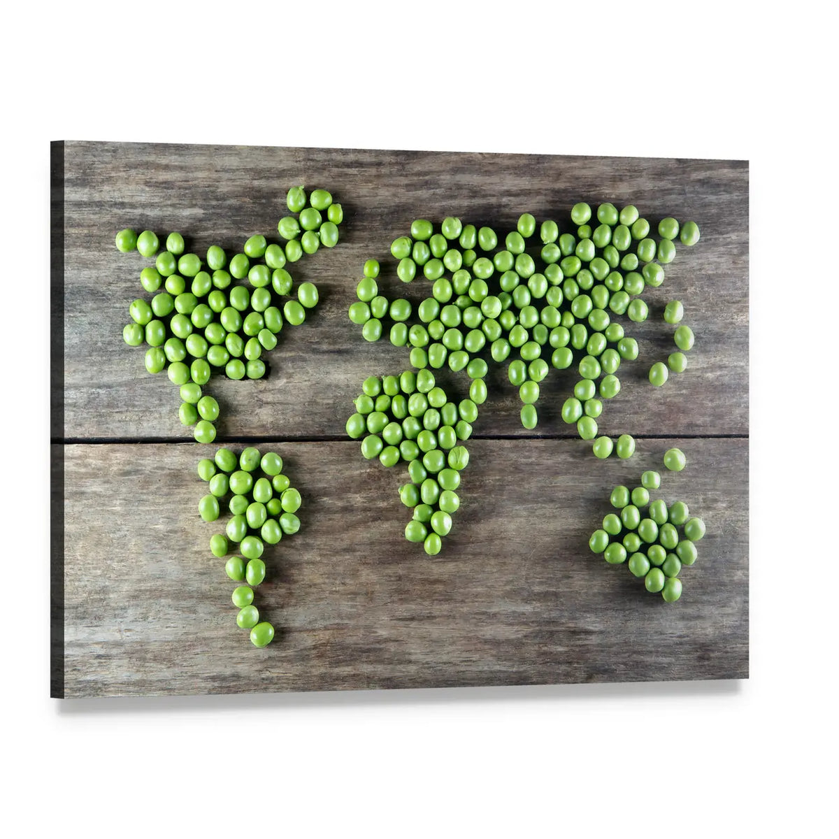 Green Pea World Map Canvas Wall Art, single panel gallery wrapped canvas, angled product view