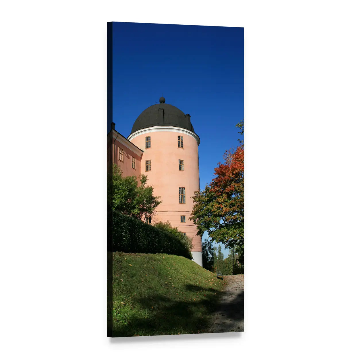 Castle Tower with Autumn Foliage Vertical Canvas Wall Art, 1 panel 1 Vertical layout gallery wrapped canvas set, angled product view
