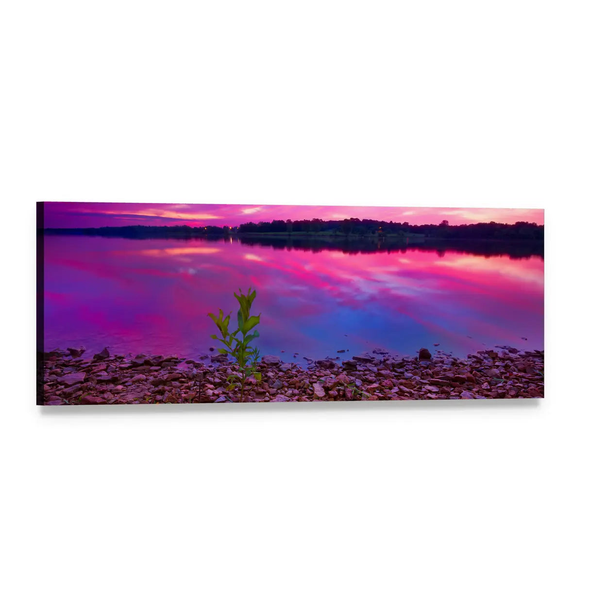 Longview Lake at Dawn Panoramic Canvas Wall Art, single panel gallery wrapped canvas, angled product view