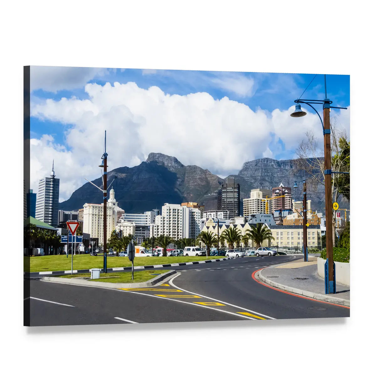 Cape Town Skyline with Mountains Canvas Wall Art, single panel gallery wrapped canvas, angled product view