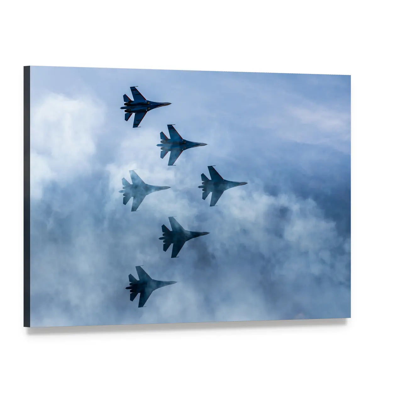 Russian Su-27 Formation Flight Canvas Wall Art, single panel gallery wrapped canvas, angled product view