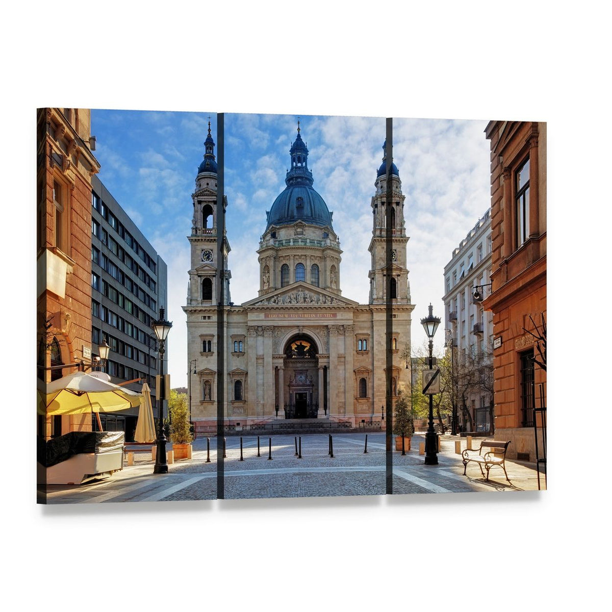 St. Stephen's Basilica in Budapest Canvas Wall Art, 3 panel 3 Horizontal layout gallery wrapped canvas set, angled product view