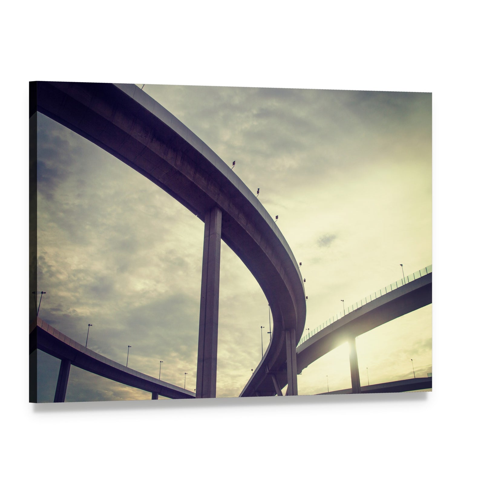 Urban Overpass in Calm Cityscape Canvas Wall Art, single panel gallery wrapped canvas, angled product view