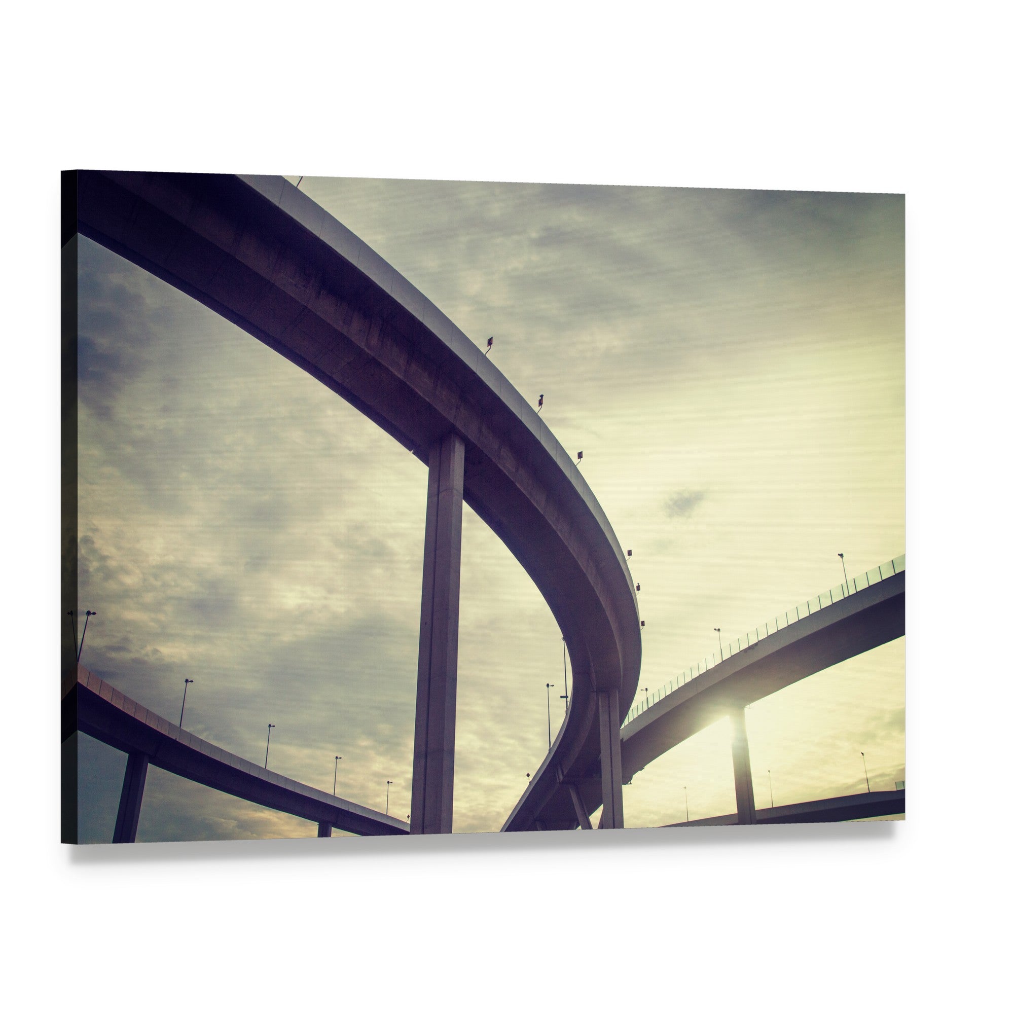 Urban Overpass in Calm Cityscape Canvas Wall Art, single panel gallery wrapped canvas, angled product view