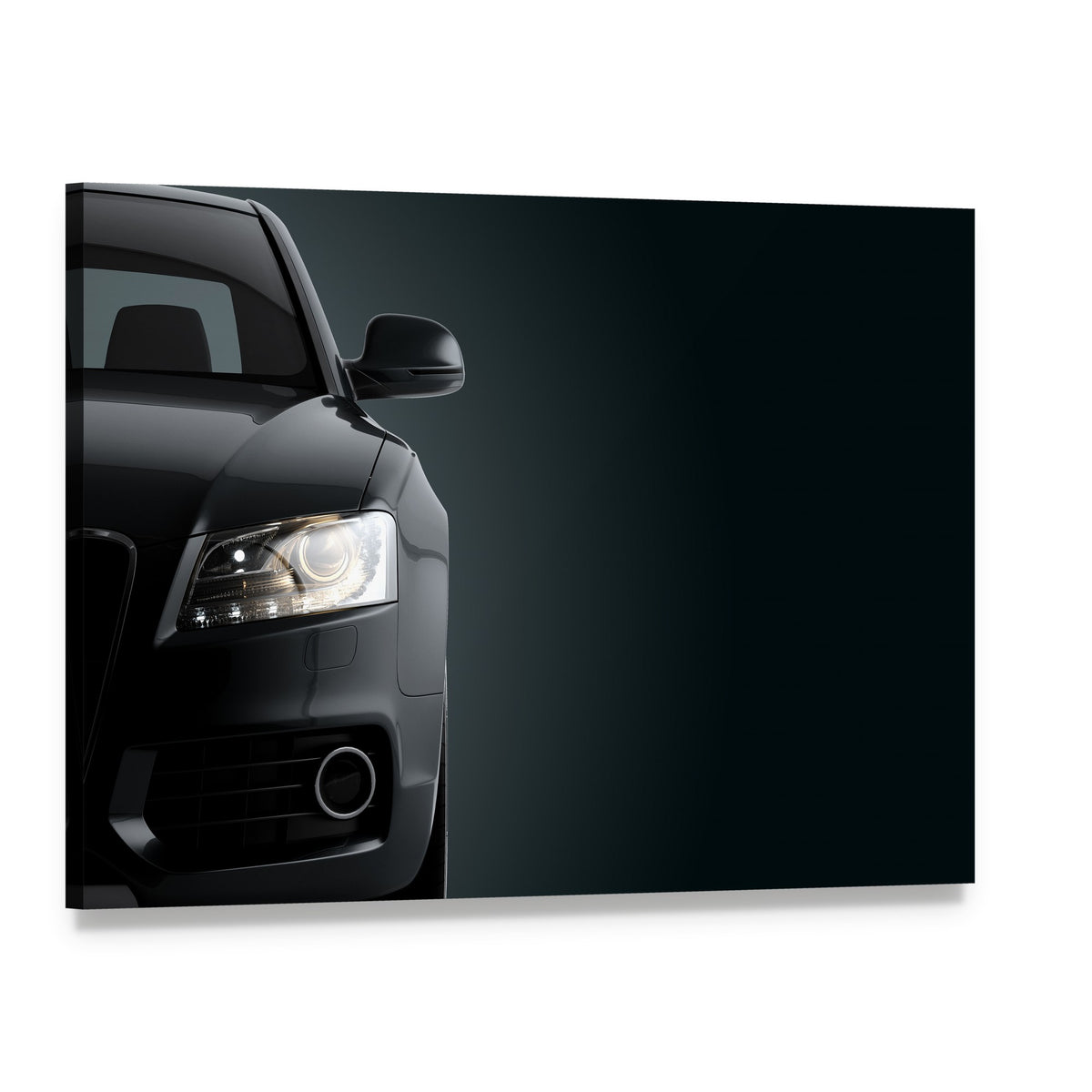Black Sports Car Canvas Wall Art, single panel gallery wrapped canvas, angled product view