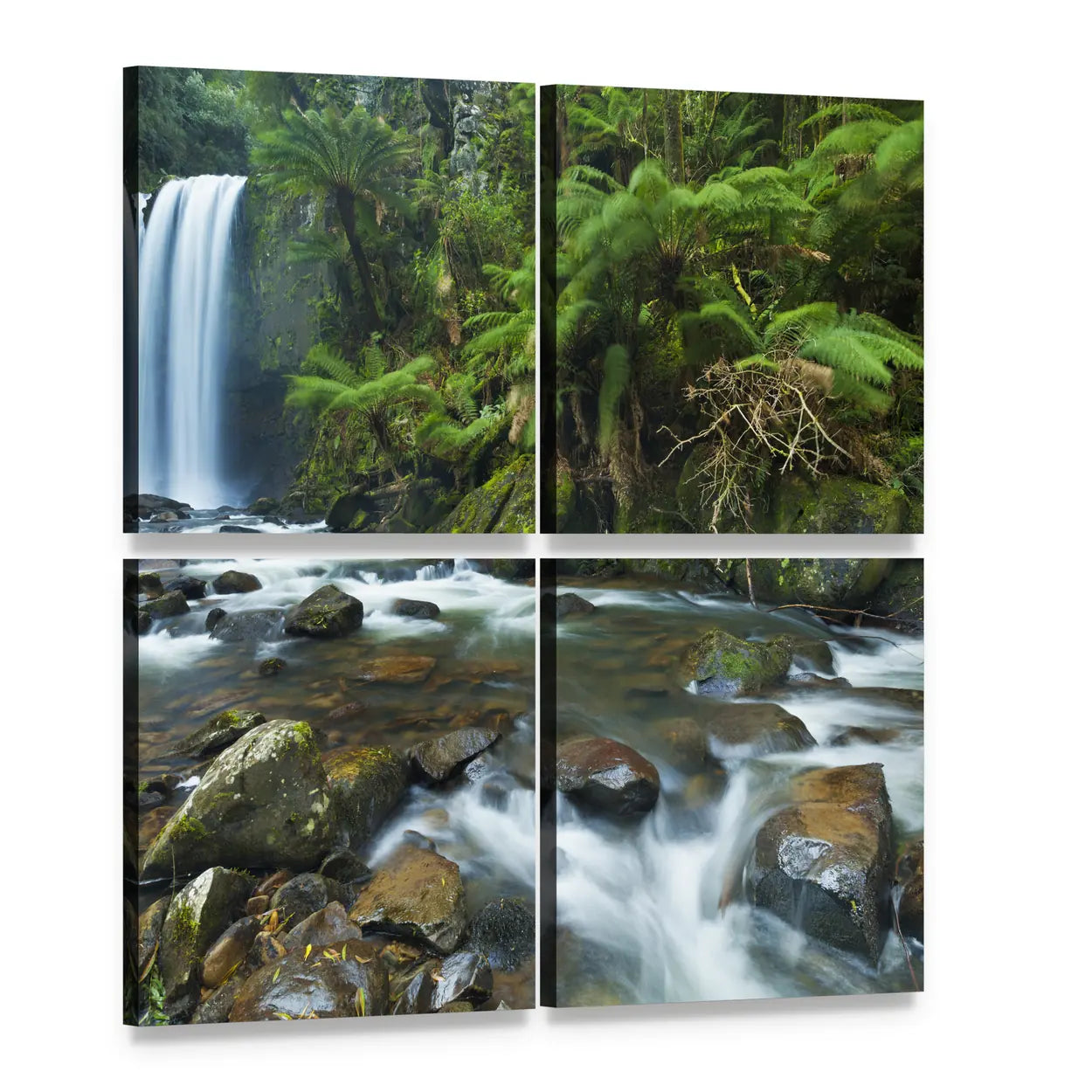 Hopetoun Falls, Great Otway National Park Canvas Wall Art, 4 panel 4 Square layout gallery wrapped canvas set, angled product view