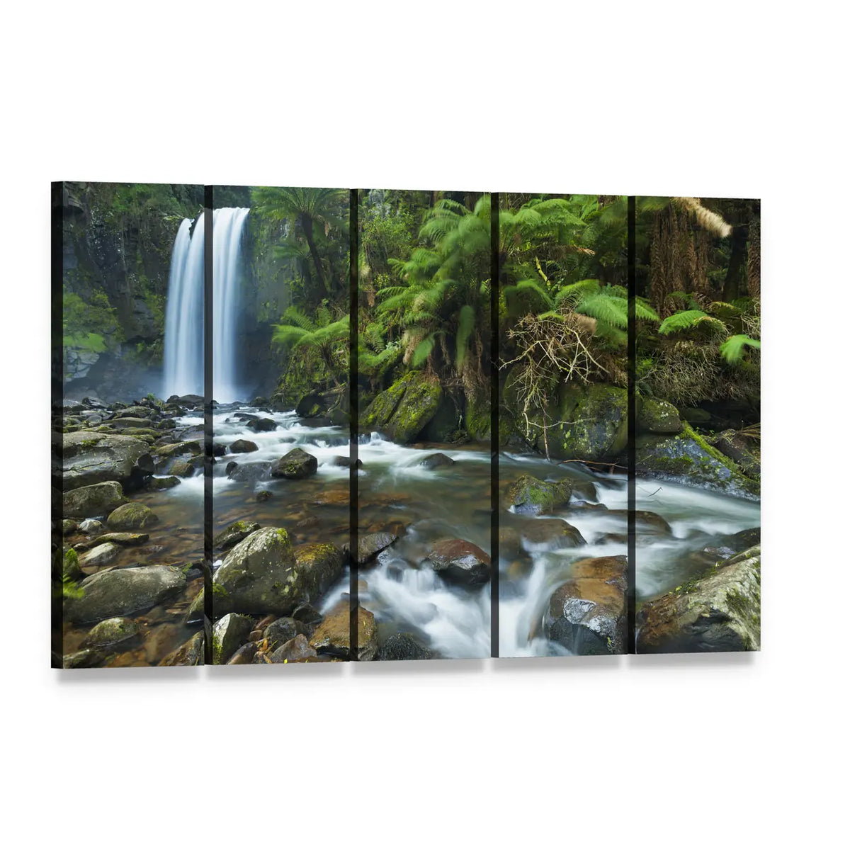 Hopetoun Falls, Great Otway National Park Canvas Wall Art, 5 panel 5 Horizontal layout gallery wrapped canvas set, angled product view