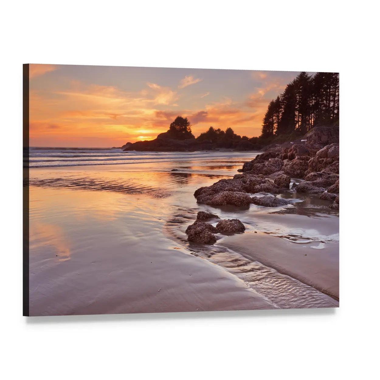 Cox Bay Beach at Sunset Canvas Wall Art, single panel gallery wrapped canvas, angled product view
