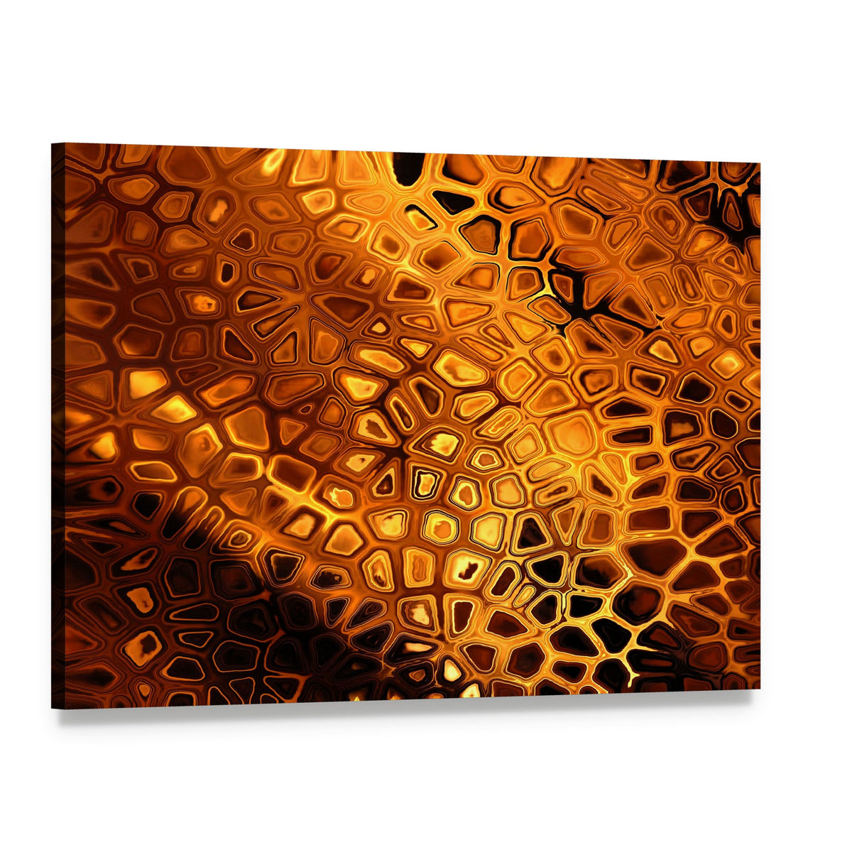 Hot Fire Peacock Feather Canvas Wall Art, single panel gallery wrapped canvas, angled product view