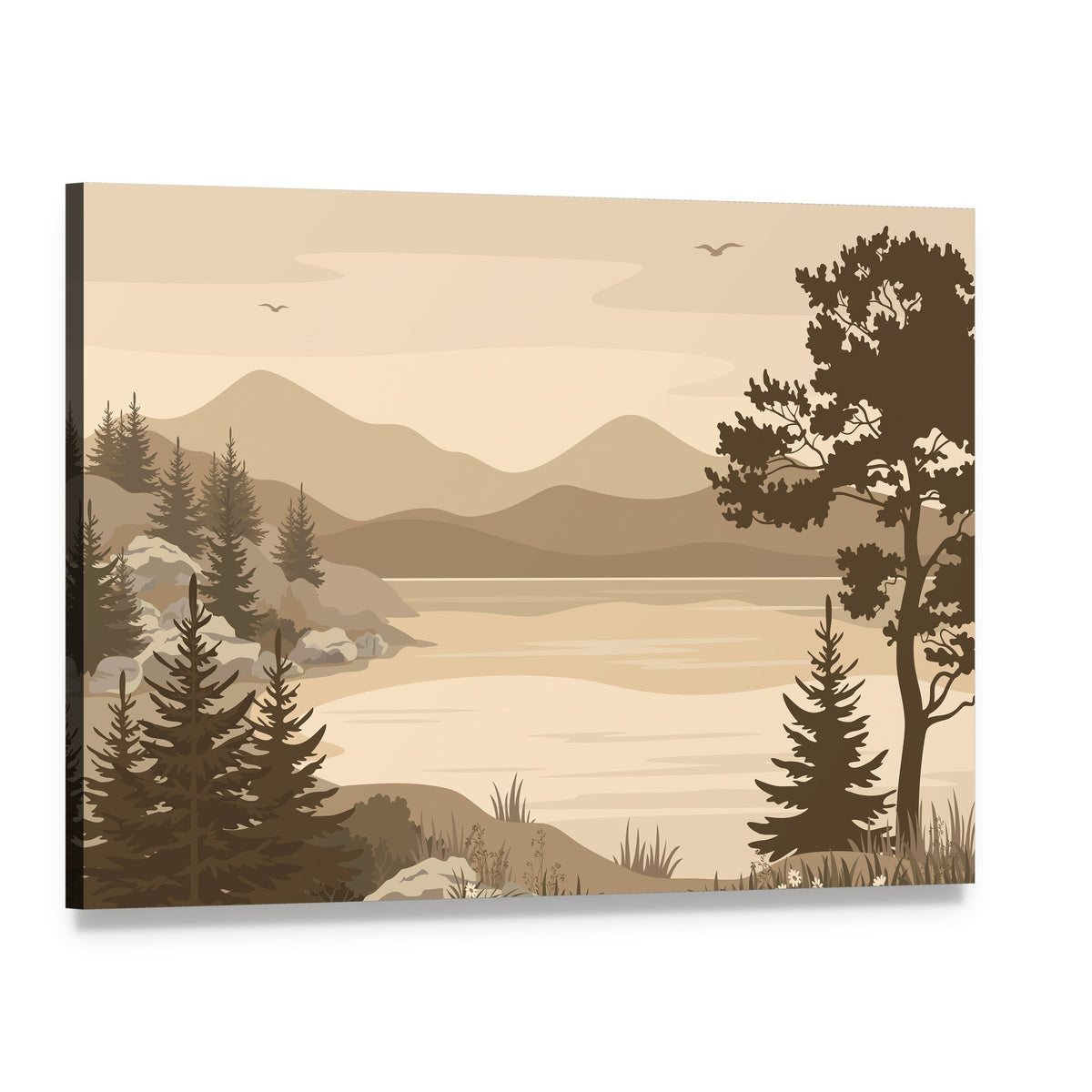 Lake with Mountains and Trees Canvas Wall Art, single panel gallery wrapped canvas, angled product view