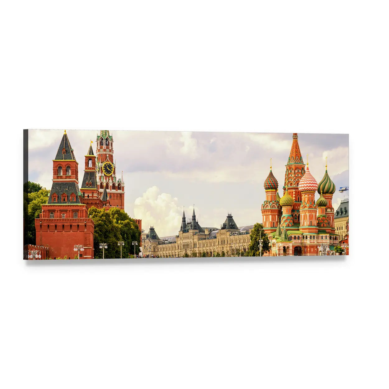 Kremlin and Saint Basil's Cathedral Panoramic Canvas Wall Art, single panel gallery wrapped canvas, angled product view