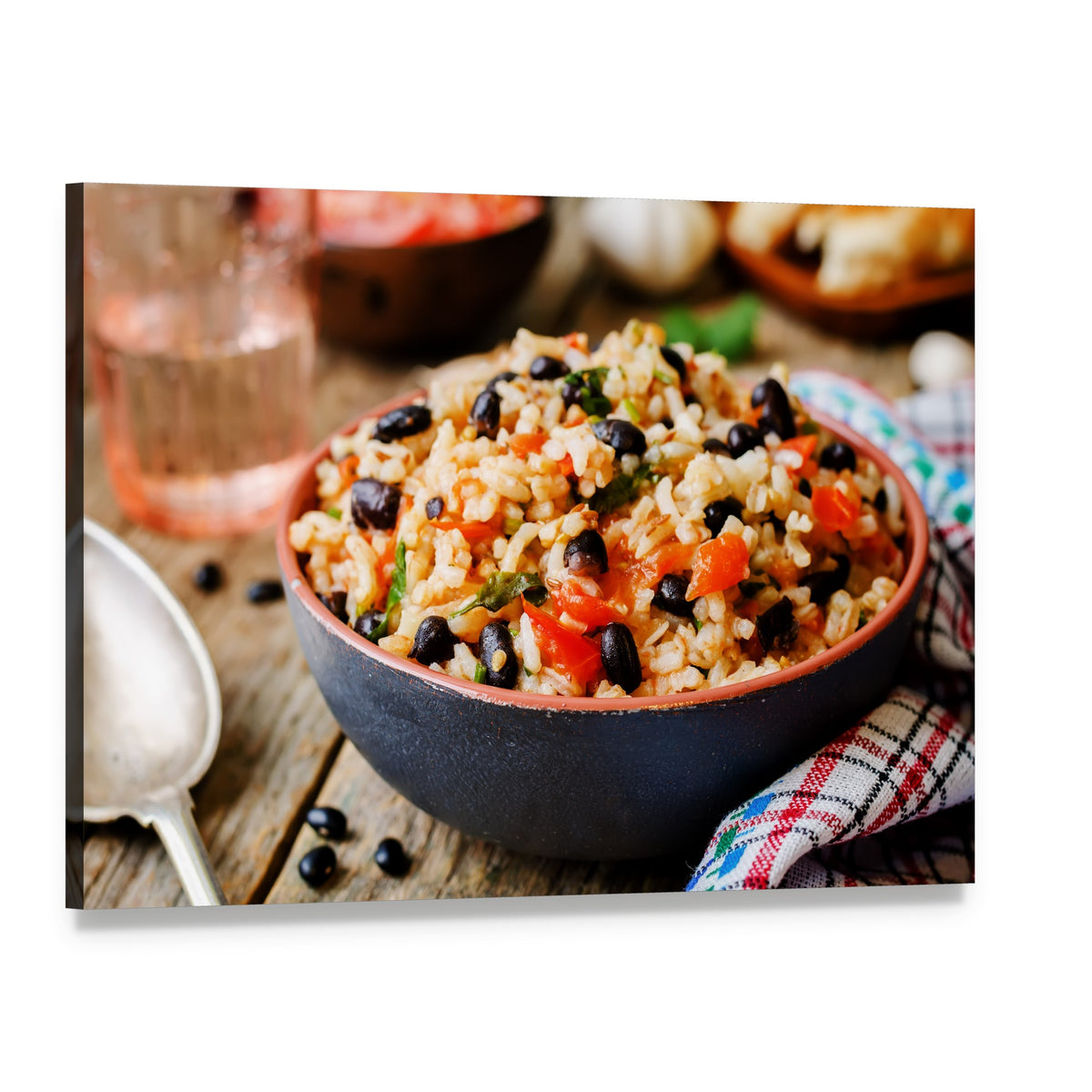 Mexican Tomato, Black Beans and Rice Canvas Wall Art, single panel gallery wrapped canvas, angled product view