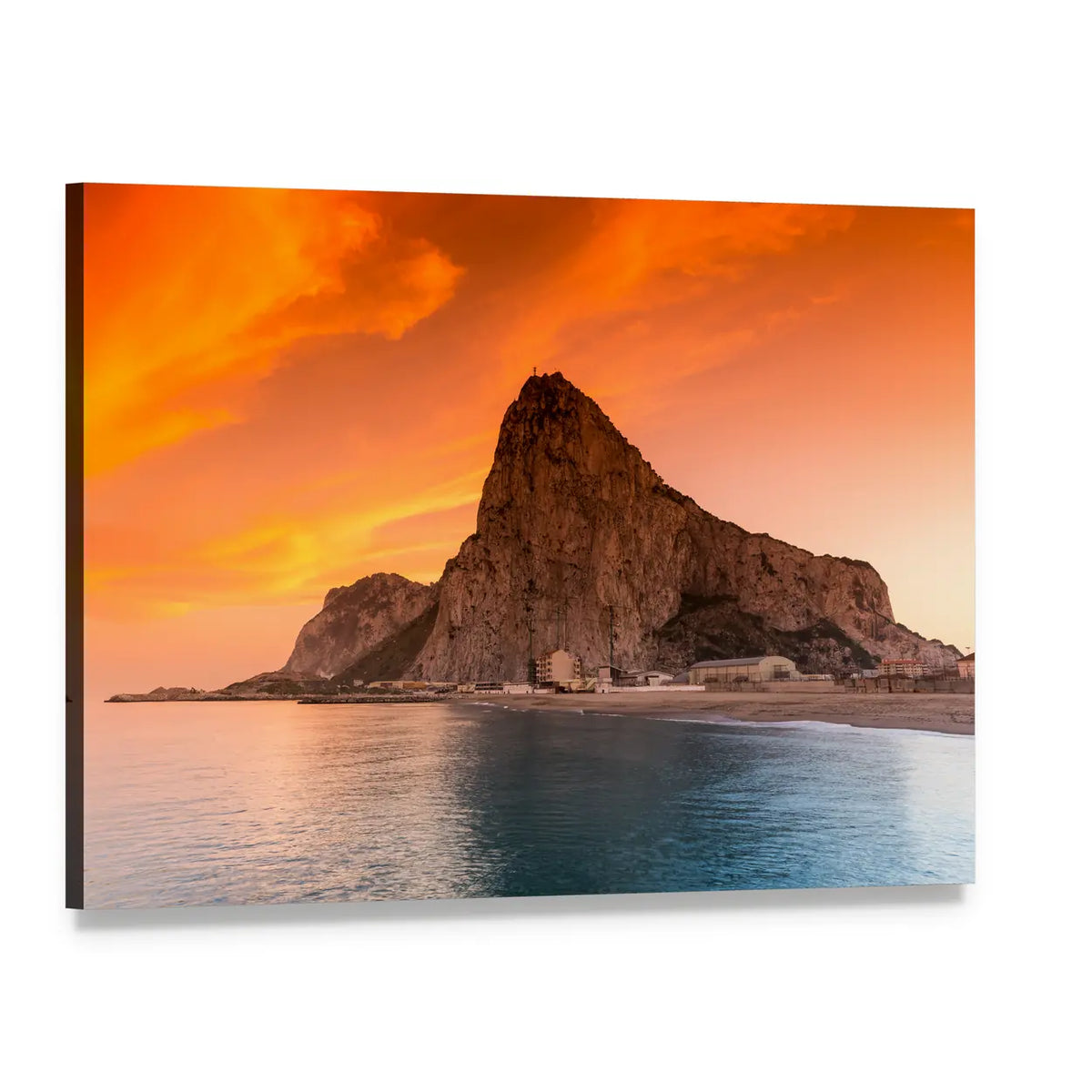 Rock of Gibraltar at Sunset Canvas Wall Art, single panel gallery wrapped canvas, angled product view