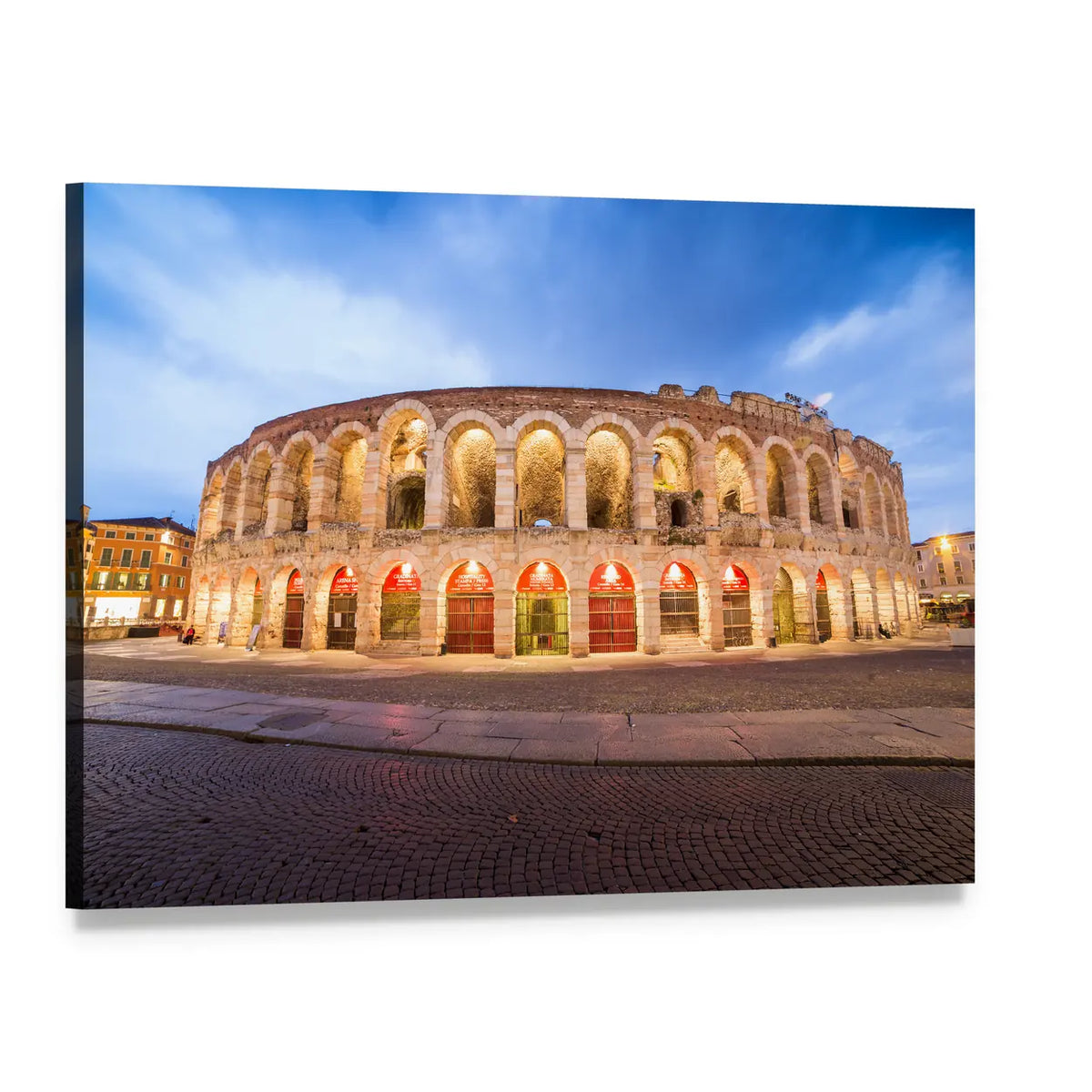 Roman Amphitheater at Twilight Canvas Wall Art, single panel gallery wrapped canvas, angled product view