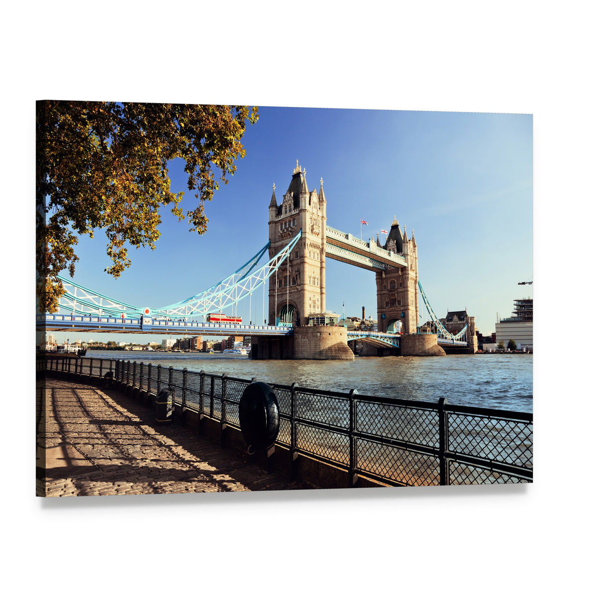 Tower Bridge Over River Thames Canvas Wall Art, single panel gallery wrapped canvas, angled product view