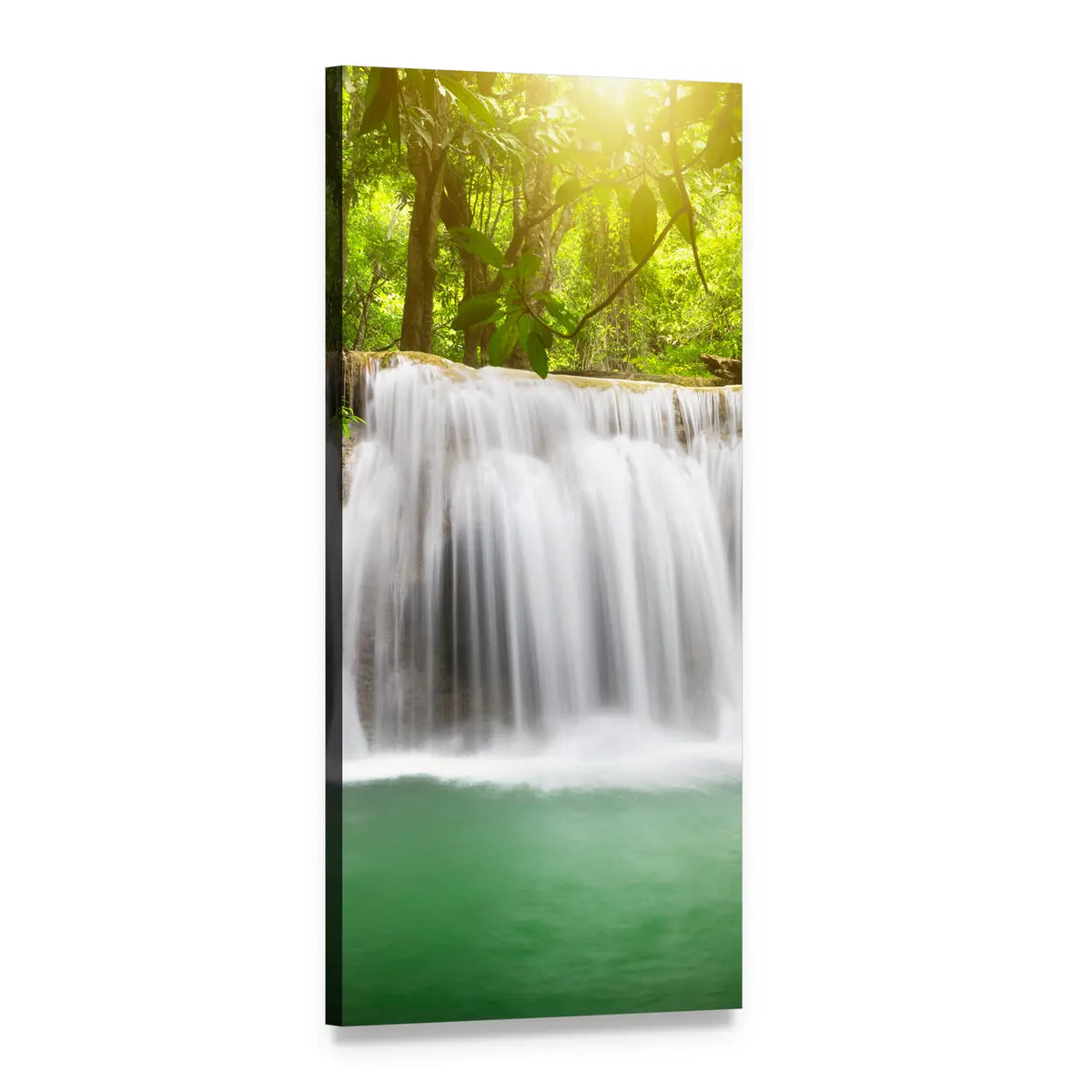 Waterfall in the Green Forest Vertical Canvas Wall Art, 1 panel 1 Vertical layout gallery wrapped canvas set, angled product view