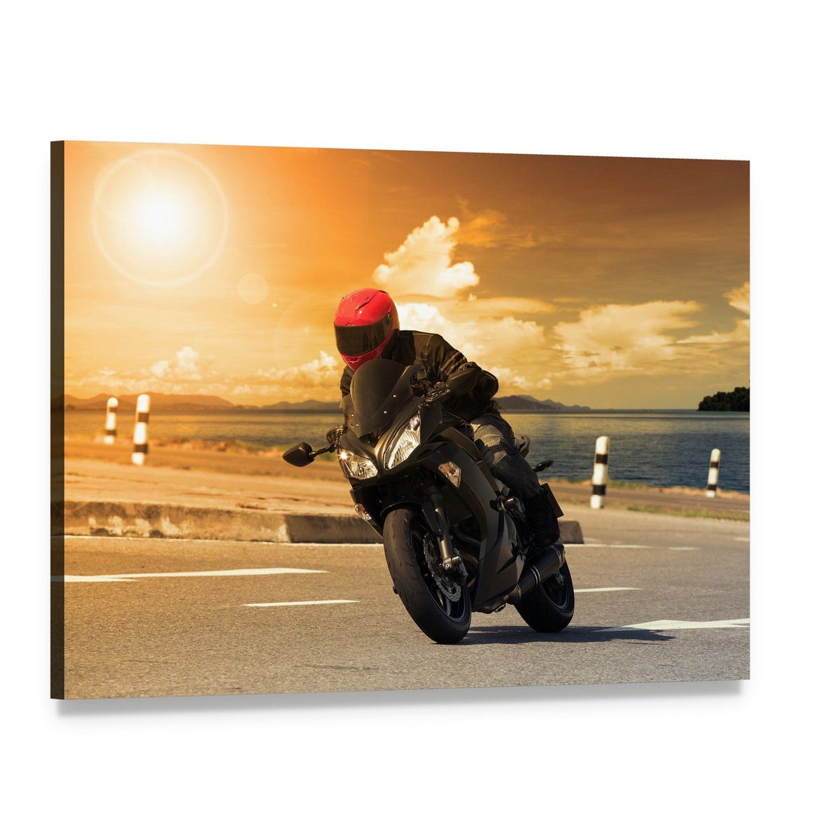 Rider with Rural Lake Canvas Wall Art, single panel gallery wrapped canvas, angled product view