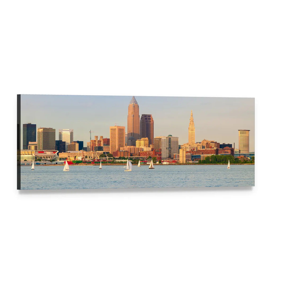 Lake Erie Ohio Skyline Panoramic Canvas Wall Art, single panel gallery wrapped canvas, angled product view