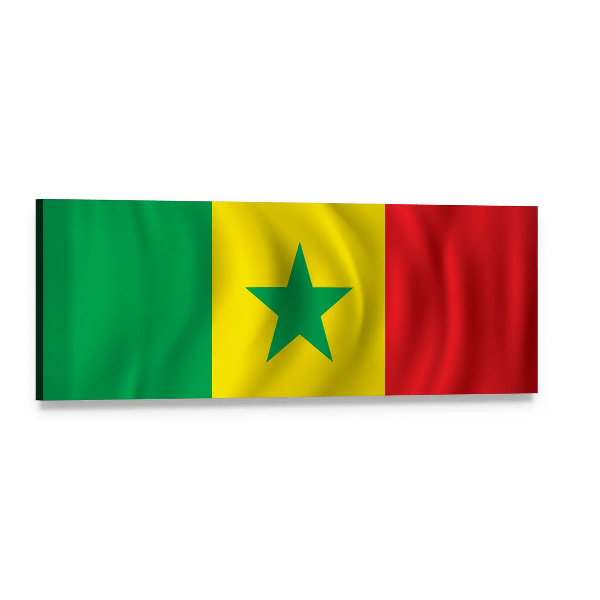 Senegal Flag with Green Star Panoramic Canvas Wall Art, single panel gallery wrapped canvas, angled product view