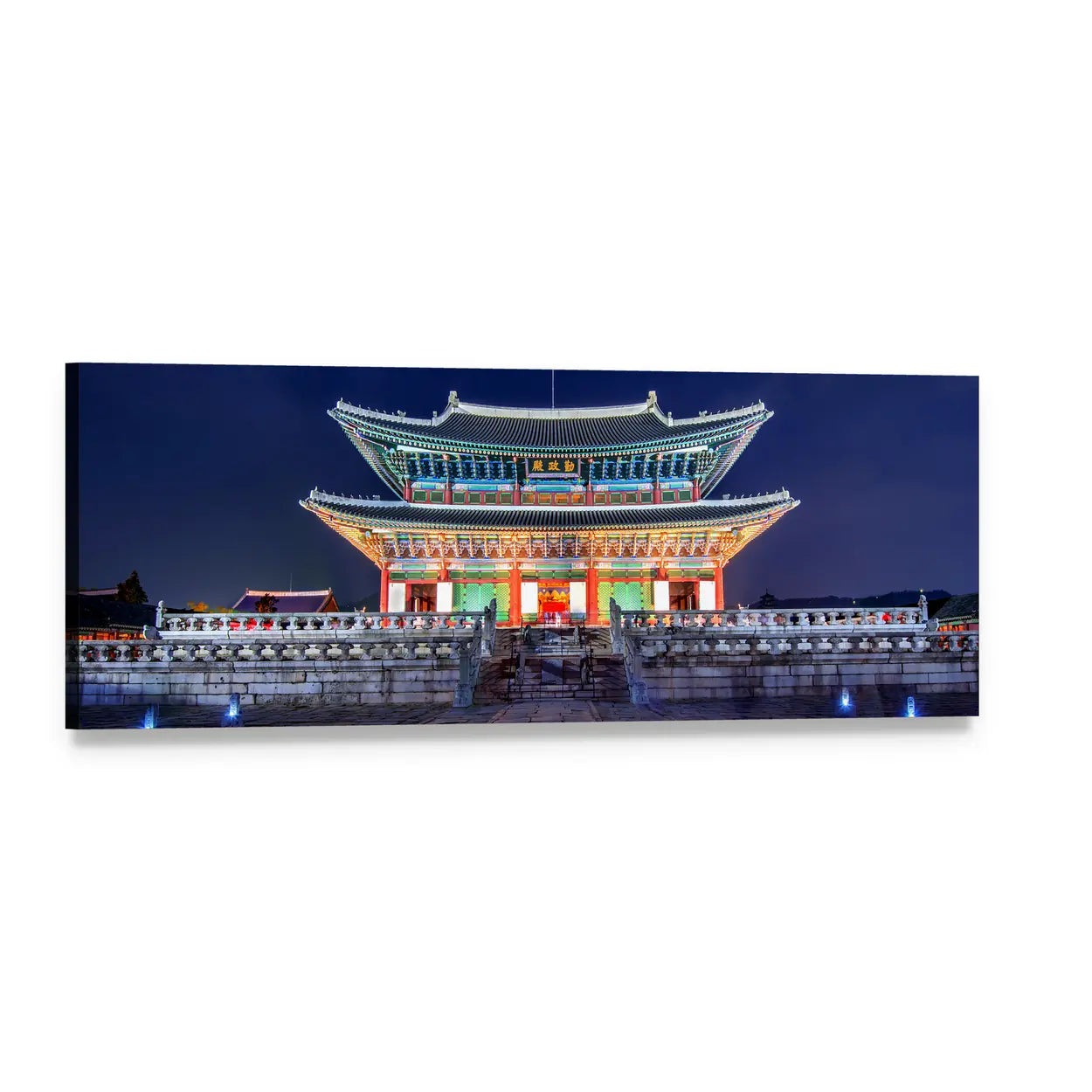 Gyeongbokgung Palace at Night Panoramic Canvas Wall Art, single panel gallery wrapped canvas, angled product view