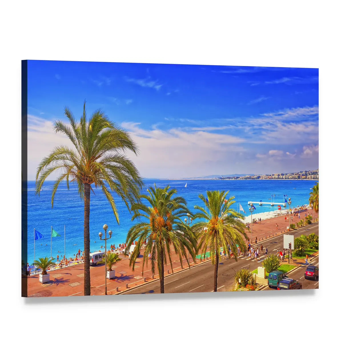 French Seaside Promenade Canvas Wall Art, single panel gallery wrapped canvas, angled product view