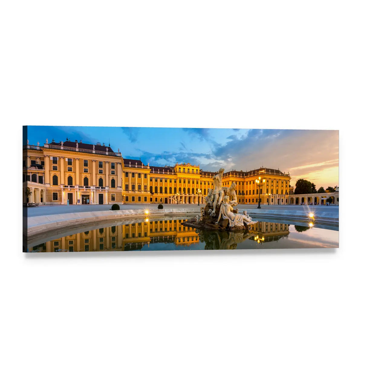 Schonbrunn Palace Reflection Vienna Austria Panoramic Canvas Wall Art, single panel gallery wrapped canvas, angled product view