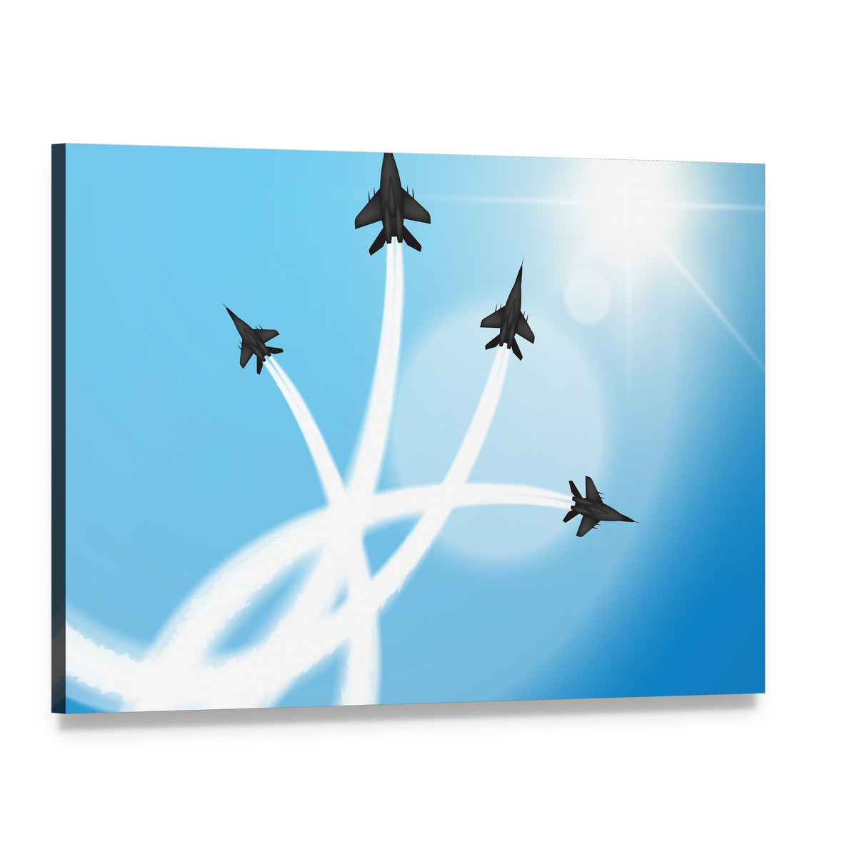 Fighter Jets Performing Acrobatics Canvas Wall Art, single panel gallery wrapped canvas, angled product view